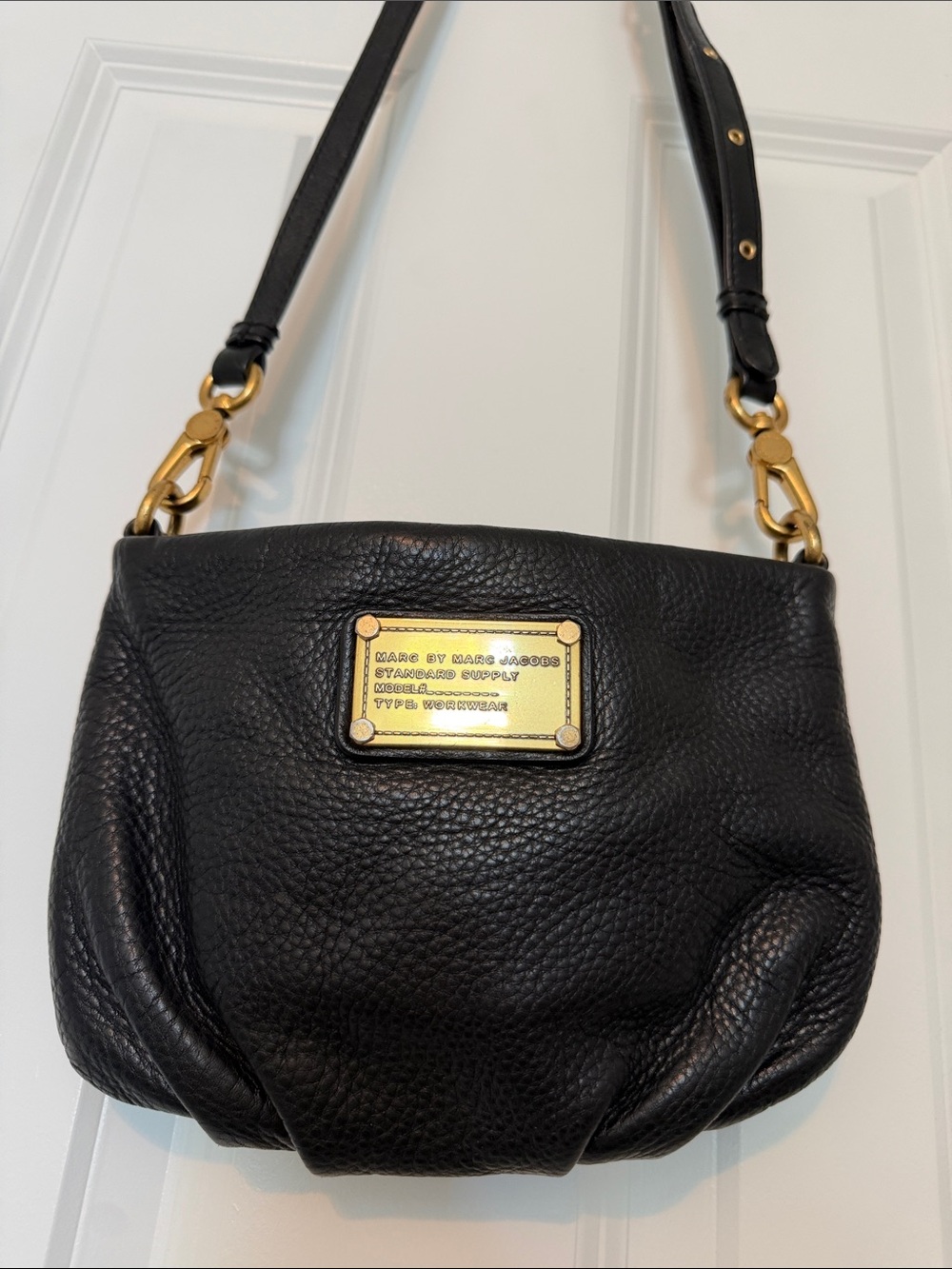 Marc by Marc Jacobs Black Pebbled Leather Gold-Plate Crossbody